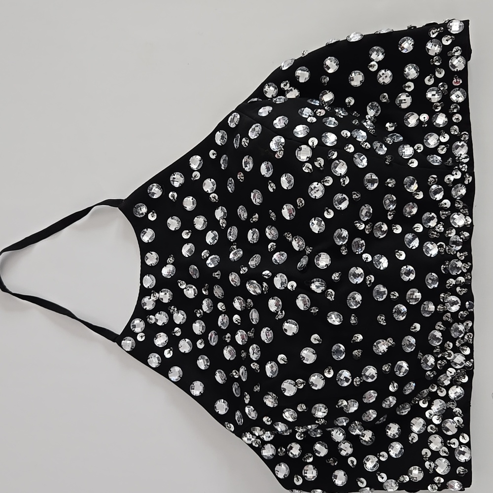 Black Vintage Halter Top with Clear Rhinestones Sz XS